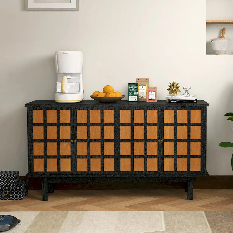 Mueble para TV negro de 60 pulgadas con almacenamiento y estantes ajustables para televisores de 65 pulgadas