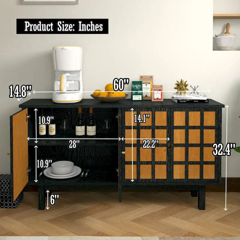 Mueble para TV negro de 60 pulgadas con almacenamiento y estantes ajustables para televisores de 65 pulgadas