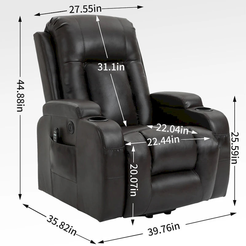 Sillón reclinable eléctrico elevador de posición infinita para personas mayores, con masaje vibratorio de 8 puntos y calefacción lumbar, puerto de carga USB