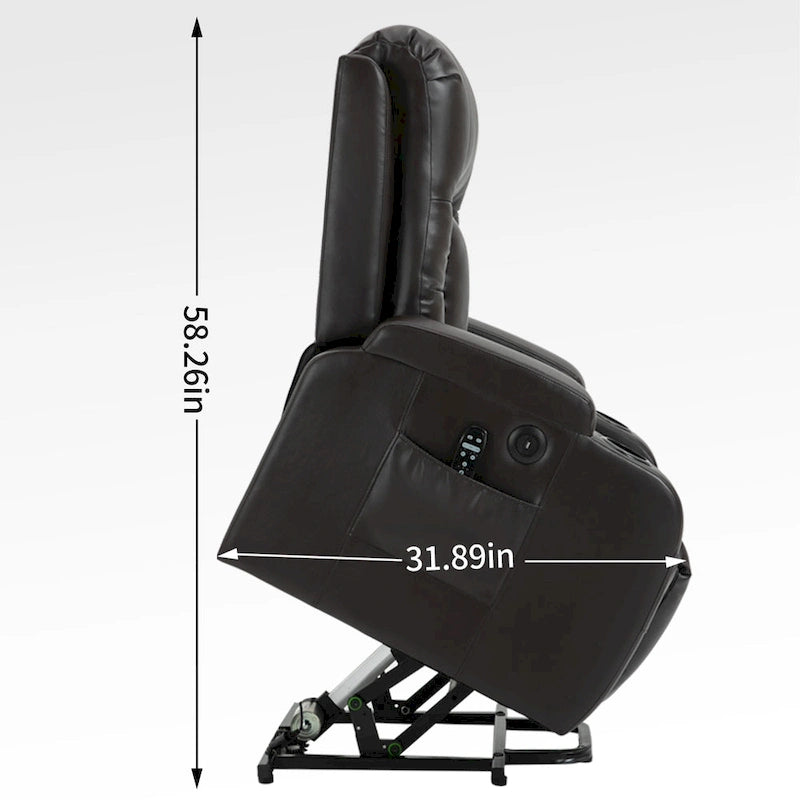 Sillón reclinable eléctrico elevador de posición infinita para personas mayores, con masaje vibratorio de 8 puntos y calefacción lumbar, puerto de carga USB