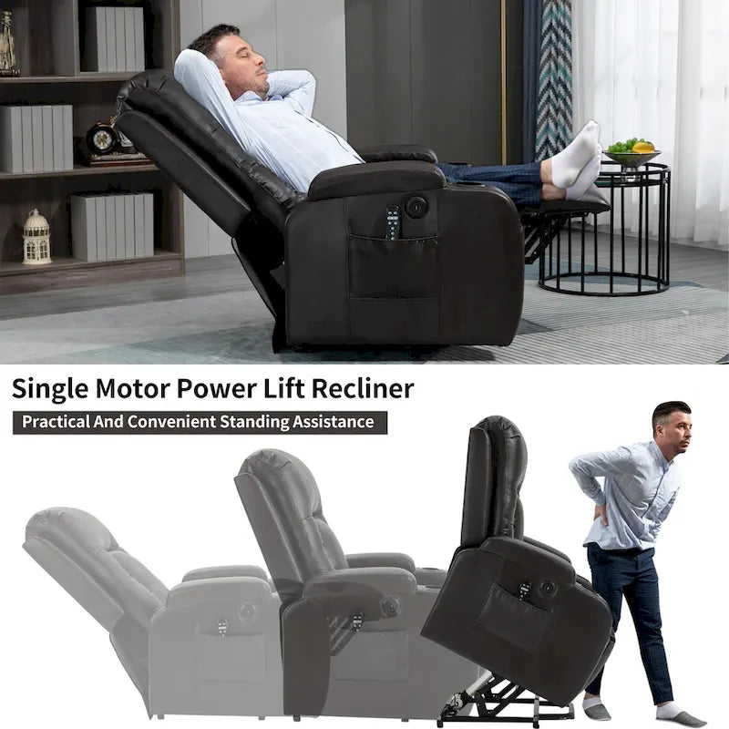 Sillón reclinable eléctrico elevador de posición infinita para personas mayores, con masaje vibratorio de 8 puntos y calefacción lumbar, puerto de carga USB