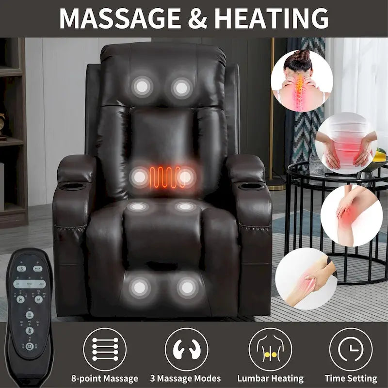 Sillón reclinable eléctrico elevador de posición infinita para personas mayores, con masaje vibratorio de 8 puntos y calefacción lumbar, puerto de carga USB