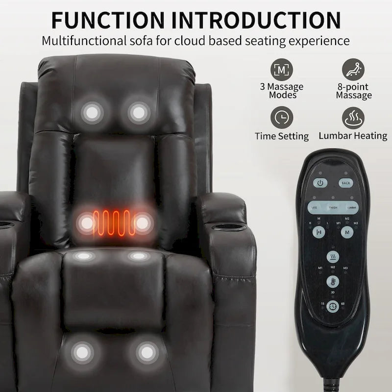 Sillón reclinable eléctrico elevador de posición infinita para personas mayores, con masaje vibratorio de 8 puntos y calefacción lumbar, puerto de carga USB