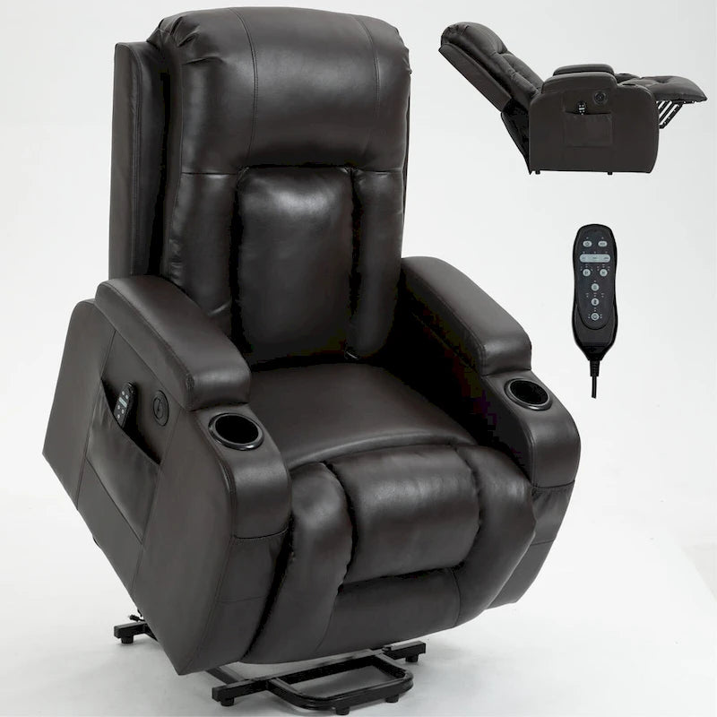 Sillón reclinable eléctrico elevador de posición infinita para personas mayores, con masaje vibratorio de 8 puntos y calefacción lumbar, puerto de carga USB