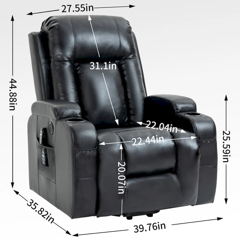 Sillón reclinable eléctrico elevador de posición infinita para personas mayores, con masaje vibratorio de 8 puntos y calefacción lumbar, puerto de carga USB