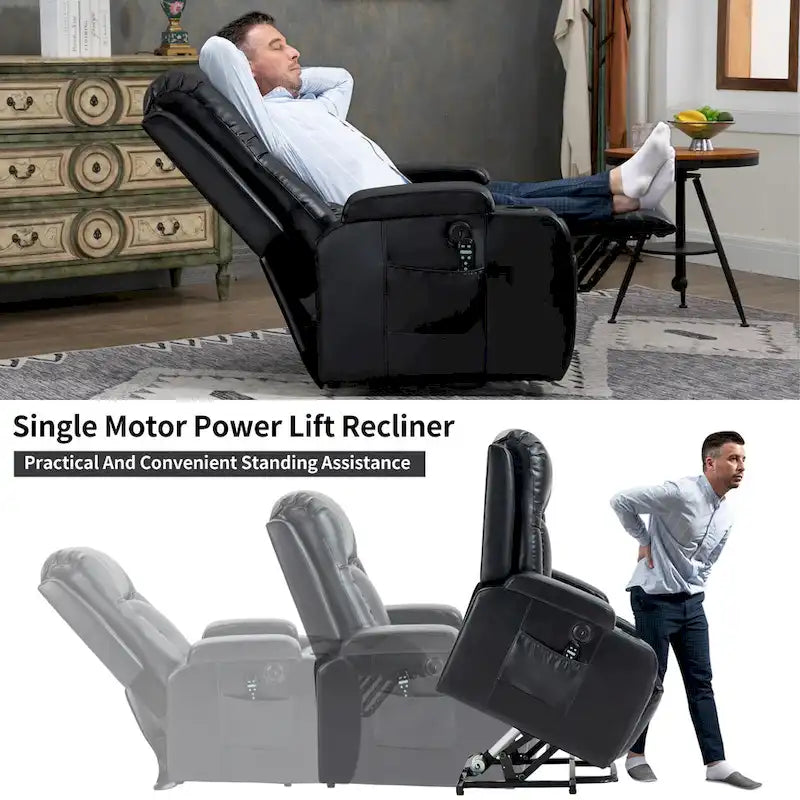 Sillón reclinable eléctrico elevador de posición infinita para personas mayores, con masaje vibratorio de 8 puntos y calefacción lumbar, puerto de carga USB