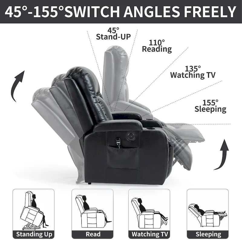 Sillón reclinable eléctrico elevador de posición infinita para personas mayores, con masaje vibratorio de 8 puntos y calefacción lumbar, puerto de carga USB