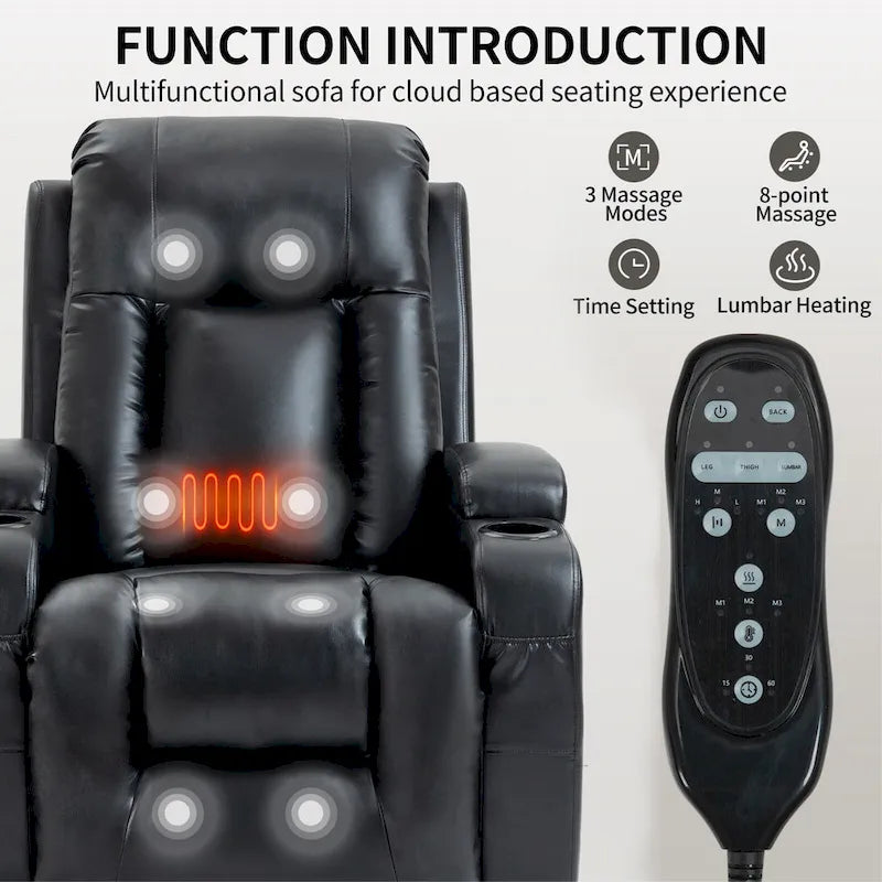 Sillón reclinable eléctrico elevador de posición infinita para personas mayores, con masaje vibratorio de 8 puntos y calefacción lumbar, puerto de carga USB