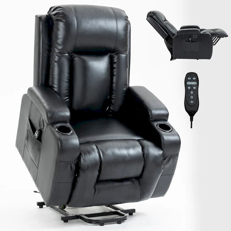 Sillón reclinable eléctrico elevador de posición infinita para personas mayores, con masaje vibratorio de 8 puntos y calefacción lumbar, puerto de carga USB