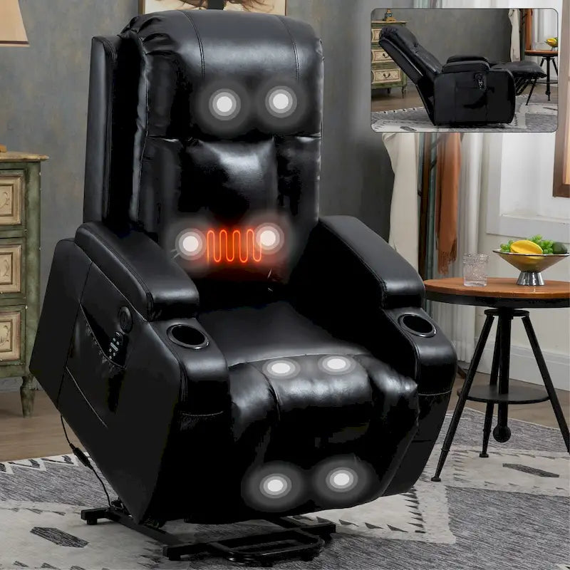 Sillón reclinable eléctrico elevador de posición infinita para personas mayores, con masaje vibratorio de 8 puntos y calefacción lumbar, puerto de carga USB