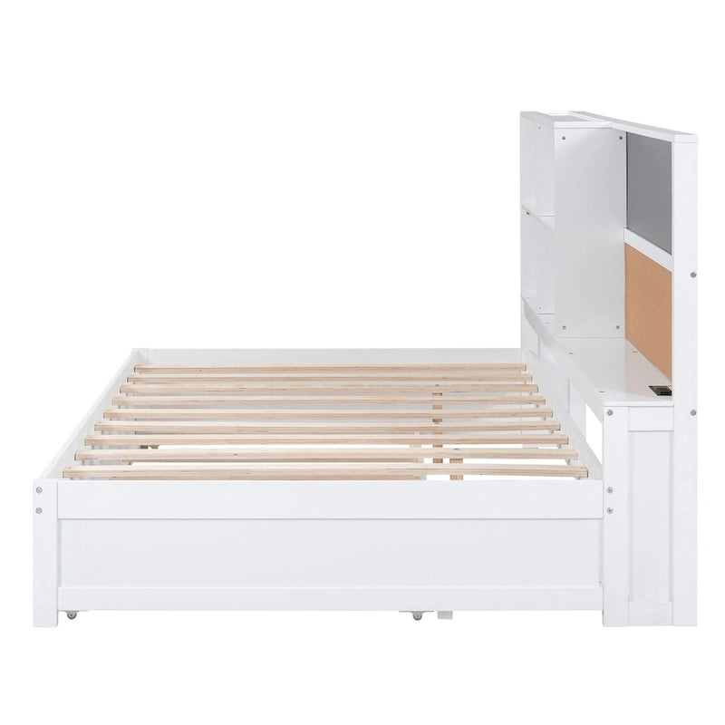 Cama de día matrimonial de pino con pizarra, USB y cama nido