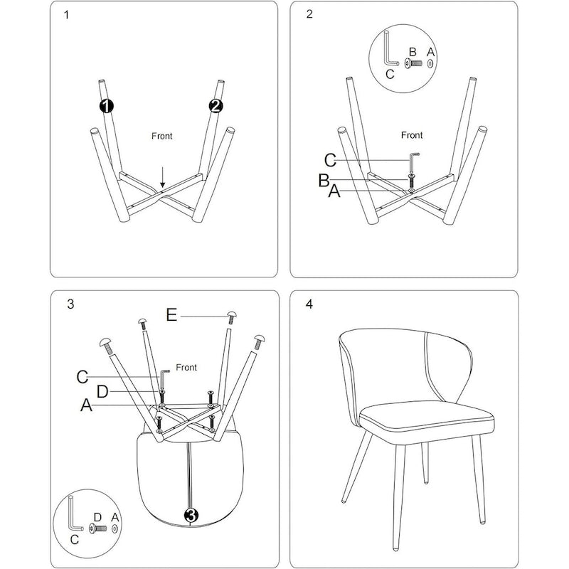 Sedie da cucina imbottite con seduta con cuscino in ecopelle e gambe in metallo, stile mid-century, nere, set di 2