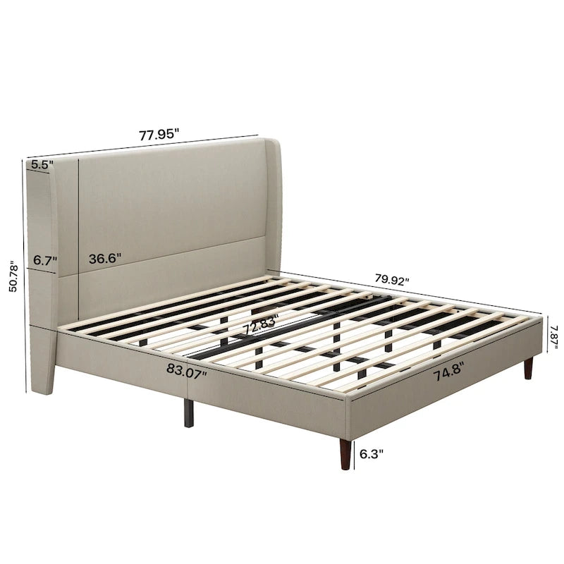Letto a piattaforma con gambe in legno massiccio e sistema di supporto con 12 doghe