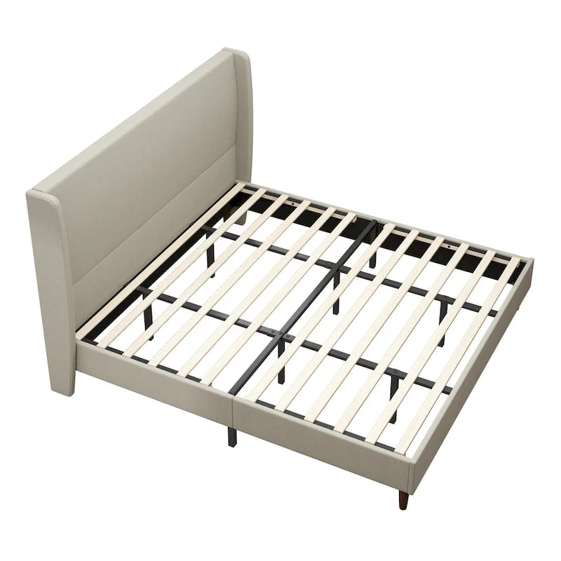Letto a piattaforma con gambe in legno massiccio e sistema di supporto con 12 doghe