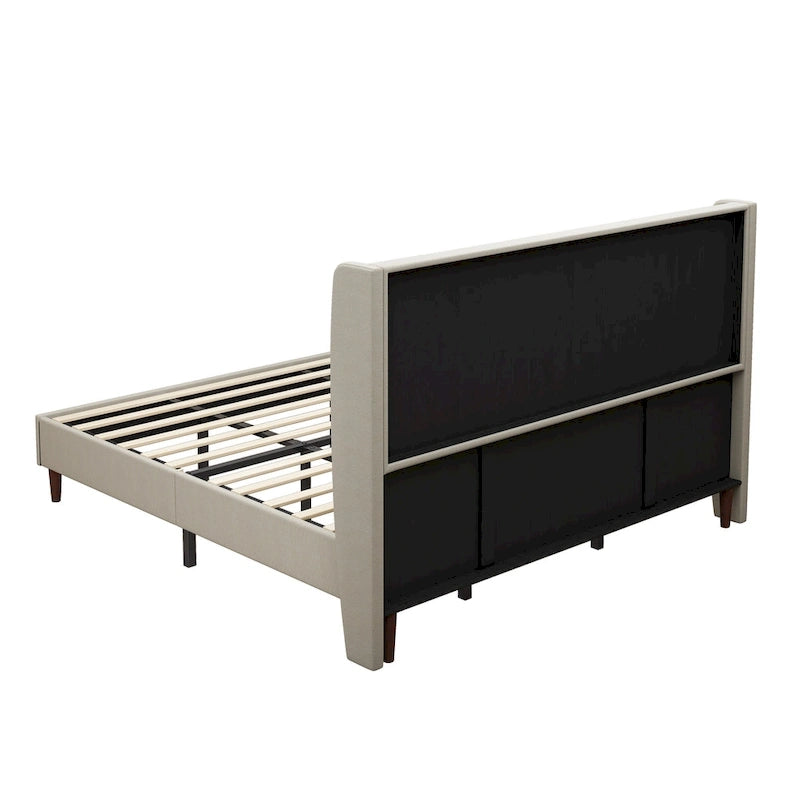 Letto a piattaforma con gambe in legno massiccio e sistema di supporto con 12 doghe