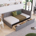 Cama de día tapizada en lino gris con 2 cajones de almacenamiento, estructura de sofá cama individual, no necesita somier
