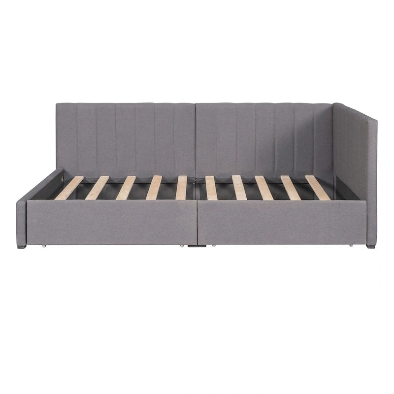 Cama de día tapizada en lino gris con 2 cajones de almacenamiento, estructura de sofá cama individual, no necesita somier