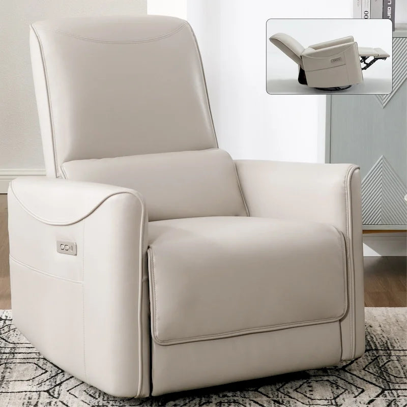 Sillón reclinable eléctrico ergonómico marrón con giro de 270°, puertos de carga USB y tipo C, y soporte lumbar