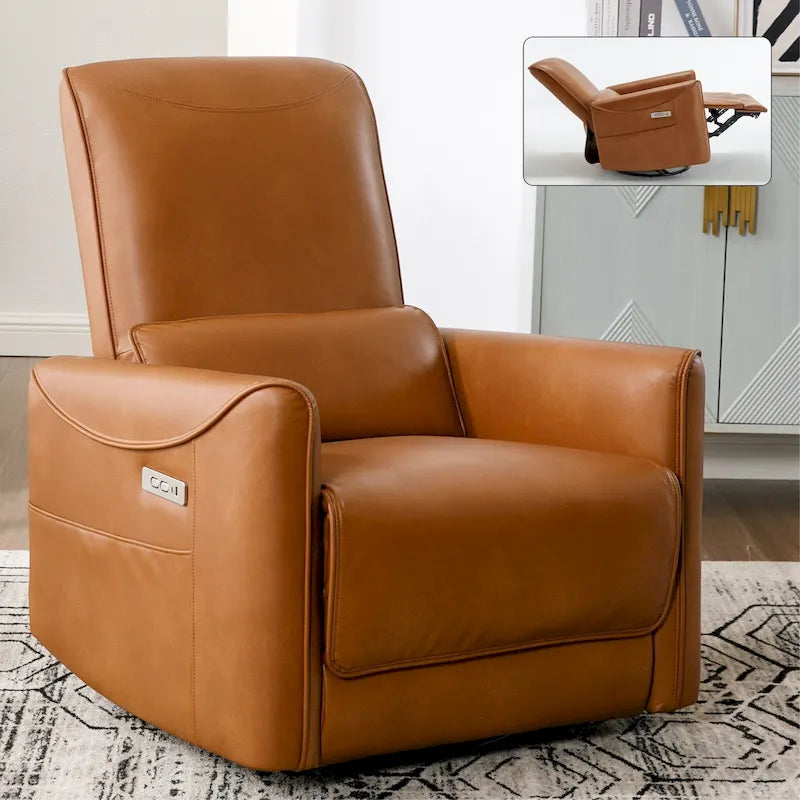 Poltrona reclinabile elettrica ergonomica marrone con rotazione di 270°, porte di ricarica USB e Type-C e supporto lombare