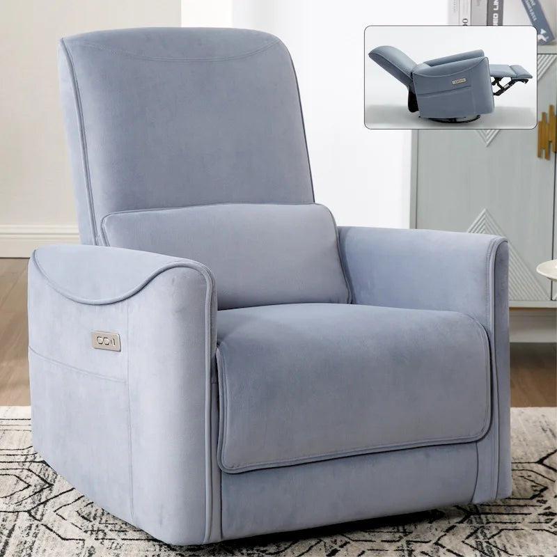 Poltrona reclinabile elettrica ergonomica marrone con rotazione di 270°, porte di ricarica USB e Type-C e supporto lombare
