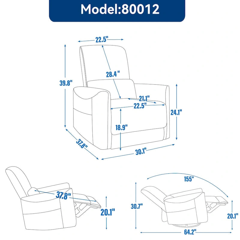 Sillón reclinable eléctrico ergonómico marrón con giro de 270°, puertos de carga USB y tipo C, y soporte lumbar