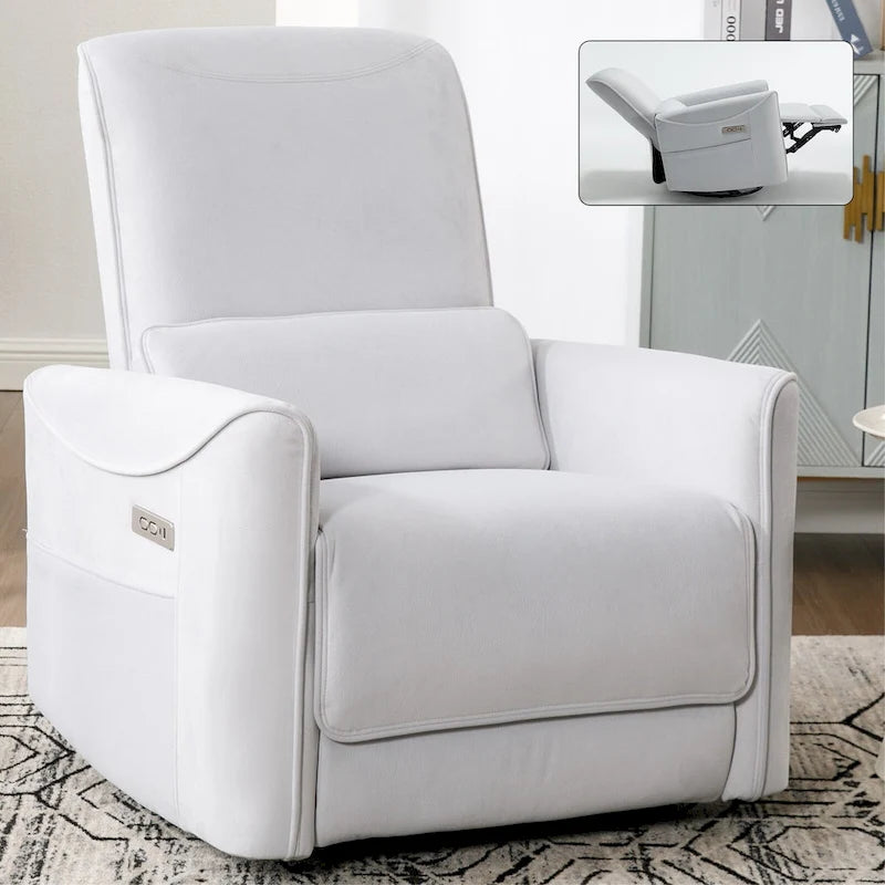 Sillón reclinable eléctrico ergonómico marrón con giro de 270°, puertos de carga USB y tipo C, y soporte lumbar