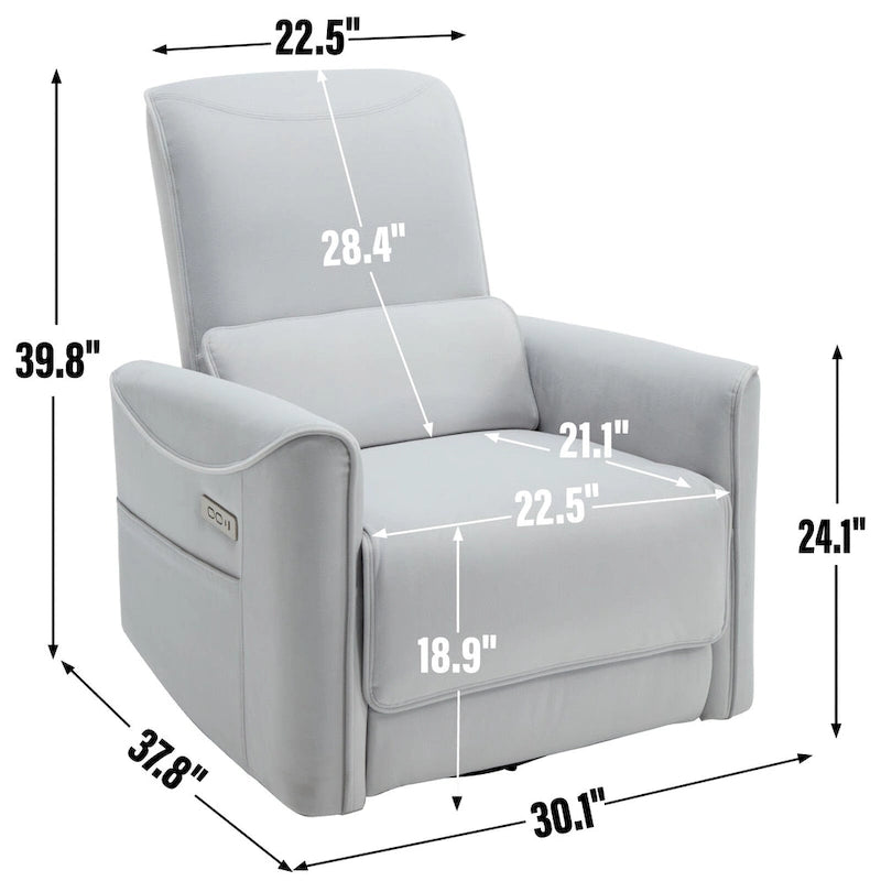 Sillón reclinable eléctrico ergonómico marrón con giro de 270°, puertos de carga USB y tipo C, y soporte lumbar