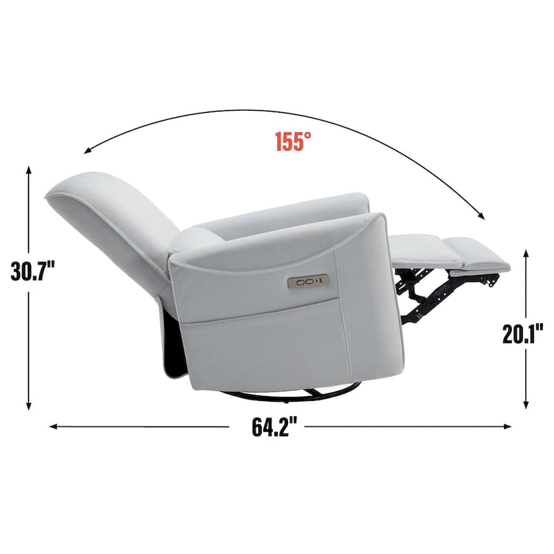 Sillón reclinable eléctrico ergonómico marrón con giro de 270°, puertos de carga USB y tipo C, y soporte lumbar