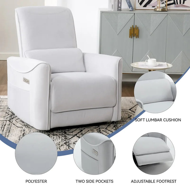Sillón reclinable eléctrico ergonómico marrón con giro de 270°, puertos de carga USB y tipo C, y soporte lumbar