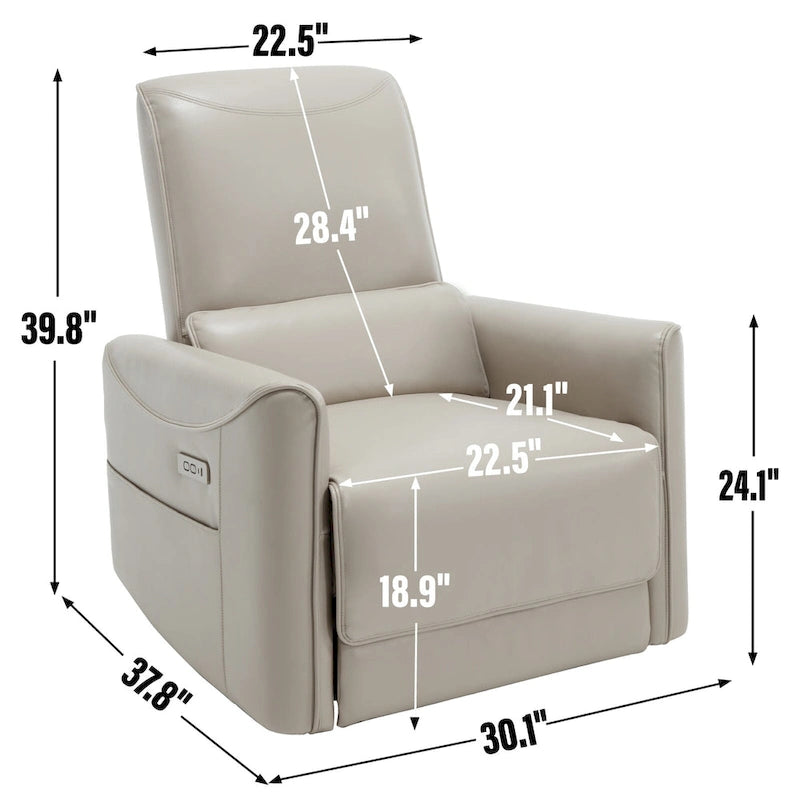 Sillón reclinable eléctrico ergonómico marrón con giro de 270°, puertos de carga USB y tipo C, y soporte lumbar
