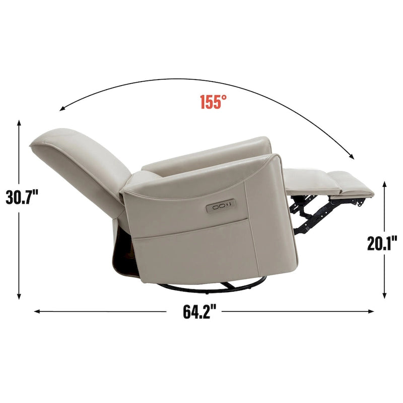 Sillón reclinable eléctrico ergonómico marrón con giro de 270°, puertos de carga USB y tipo C, y soporte lumbar