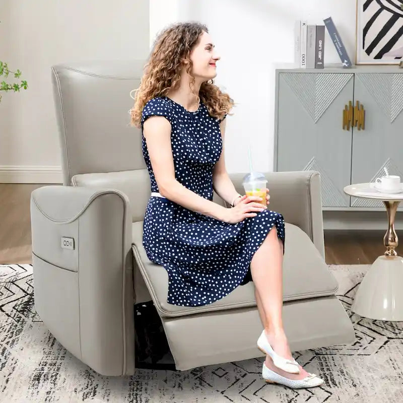 Sillón reclinable eléctrico ergonómico marrón con giro de 270°, puertos de carga USB y tipo C, y soporte lumbar