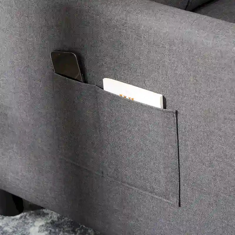 Divano letto singolo trasformabile in poliestere grigio scuro con schienale regolabile