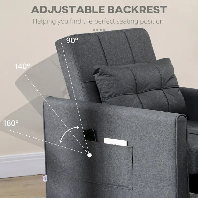 Divano letto singolo trasformabile in poliestere grigio scuro con schienale regolabile