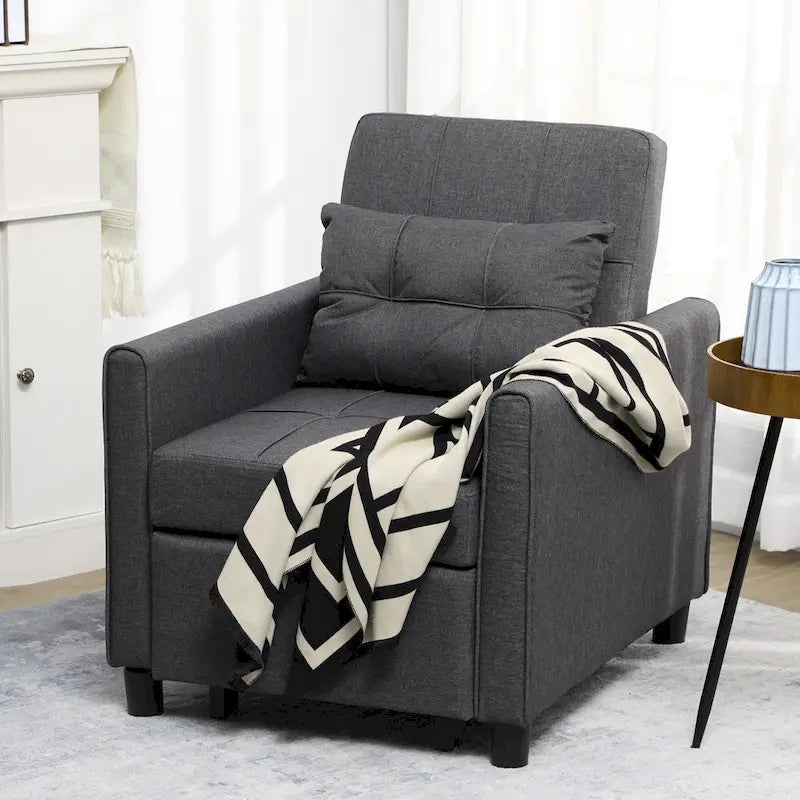 Divano letto singolo trasformabile in poliestere grigio scuro con schienale regolabile