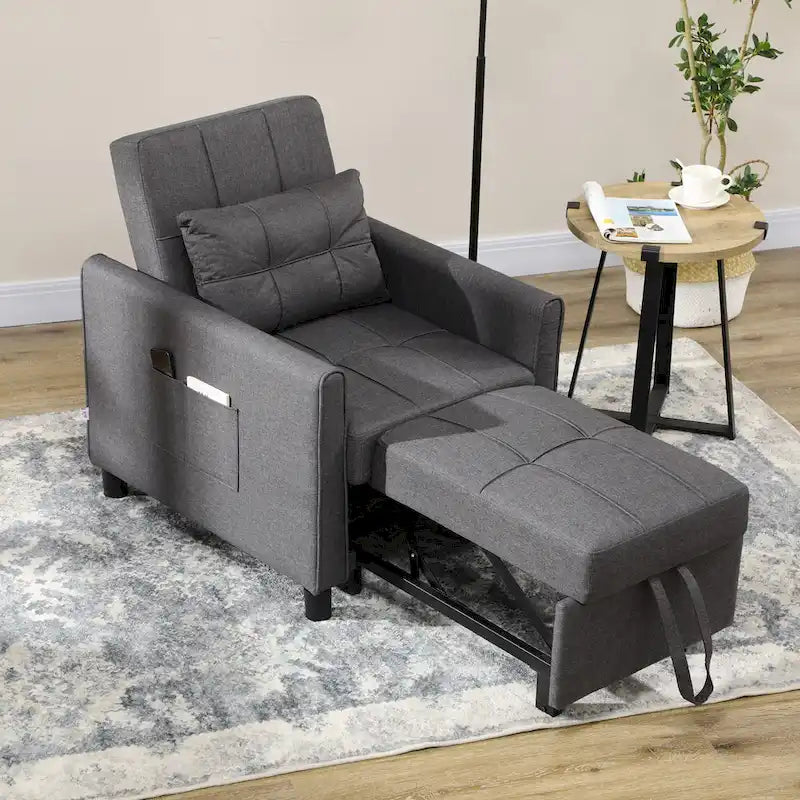 Divano letto singolo trasformabile in poliestere grigio scuro con schienale regolabile