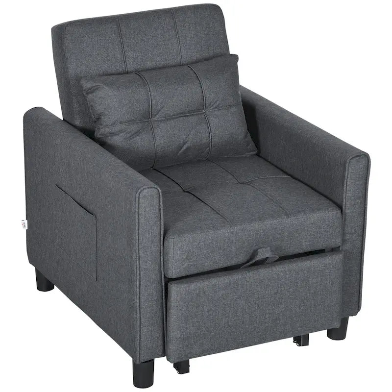 Divano letto singolo trasformabile in poliestere grigio scuro con schienale regolabile
