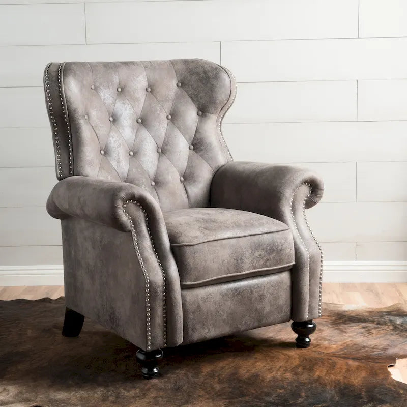 Sillón reclinable tipo club de microfibra capitoné