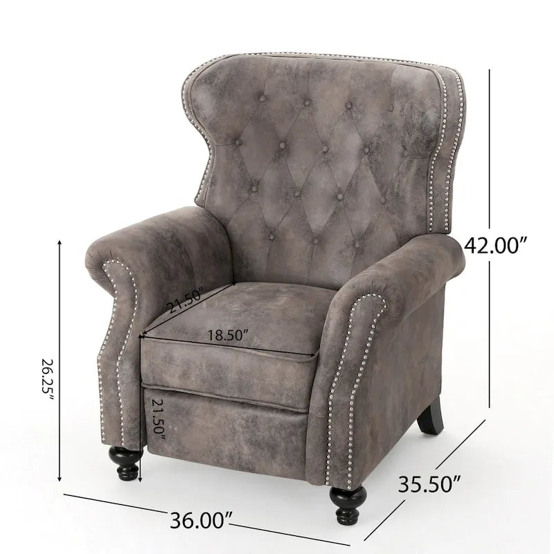Sillón reclinable tipo club de microfibra capitoné