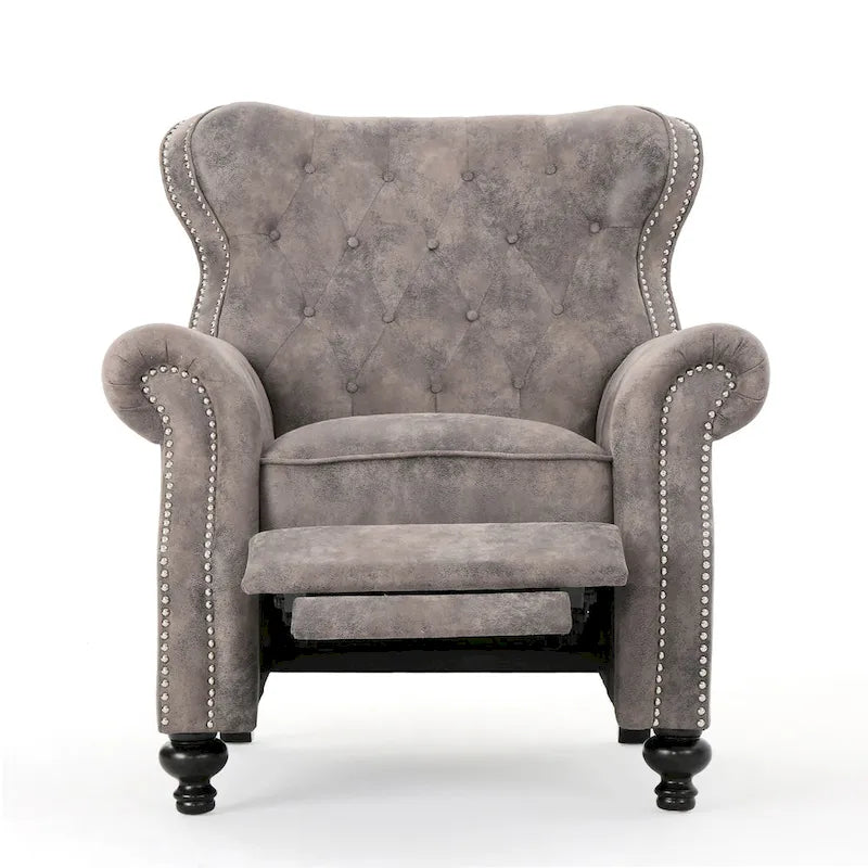 Sillón reclinable tipo club de microfibra capitoné