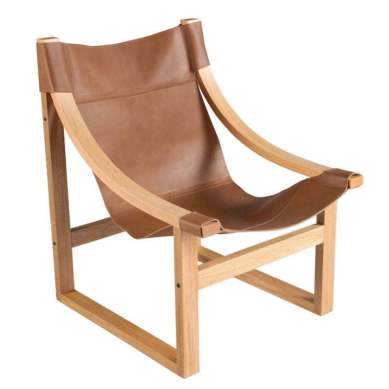 Sillón decorativo de cuero de grano superior y madera maciza