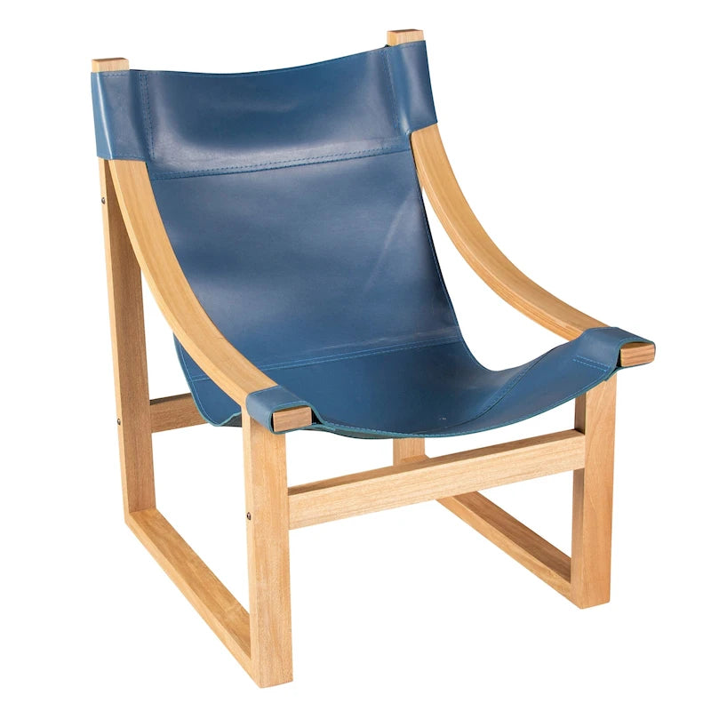 Sillón decorativo de cuero de grano superior y madera maciza