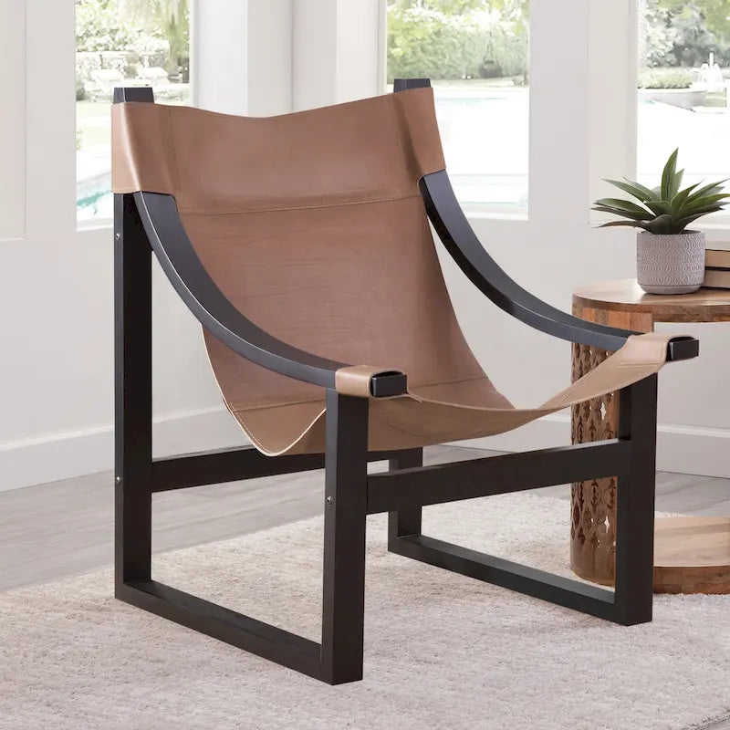 Sillón decorativo de cuero de grano superior y madera maciza