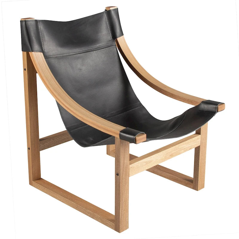 Sillón decorativo de cuero de grano superior y madera maciza