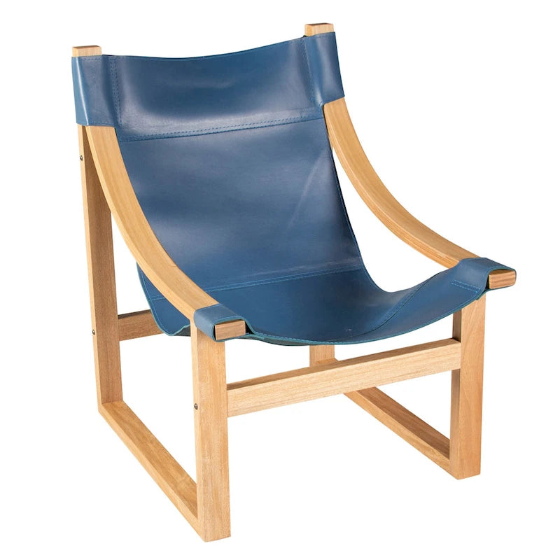 Sillón decorativo de cuero de grano superior y madera maciza