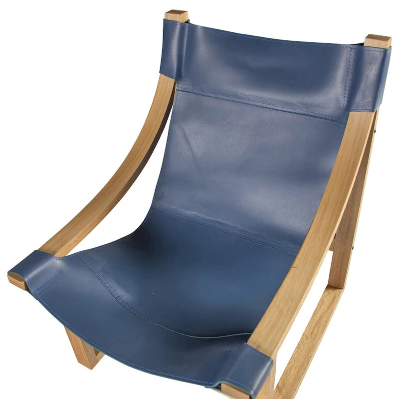 Sillón decorativo de cuero de grano superior y madera maciza