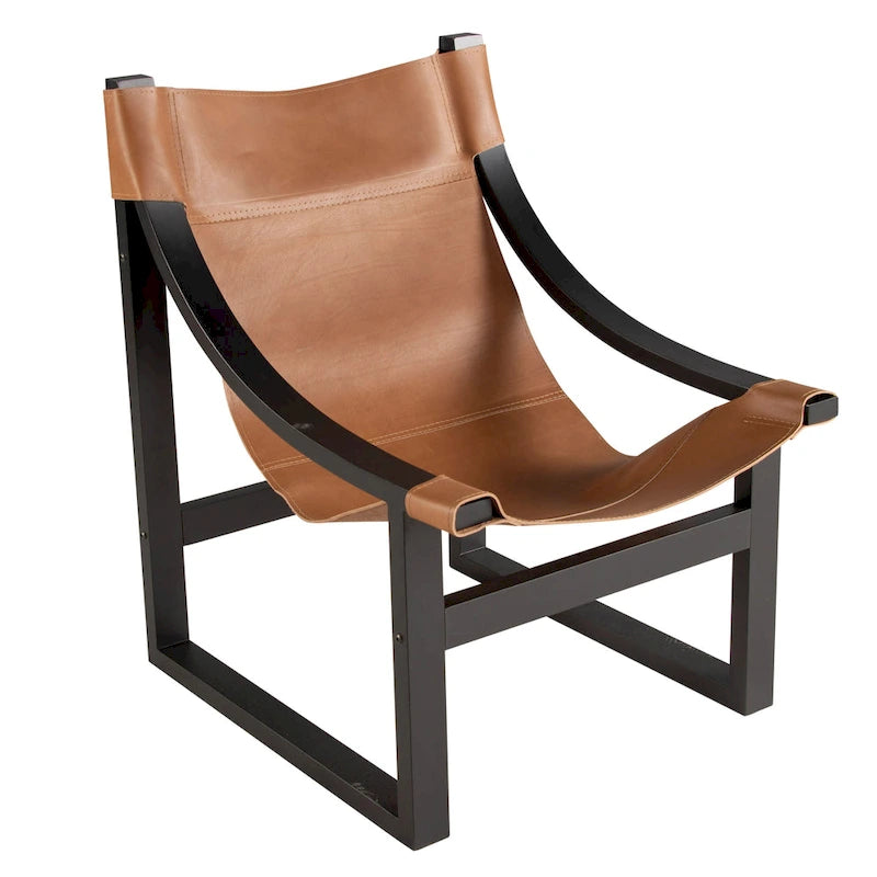 Sillón decorativo de cuero de grano superior y madera maciza