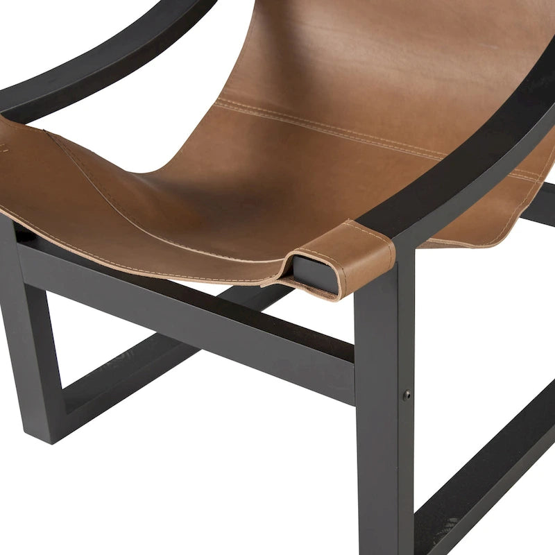 Sillón decorativo de cuero de grano superior y madera maciza