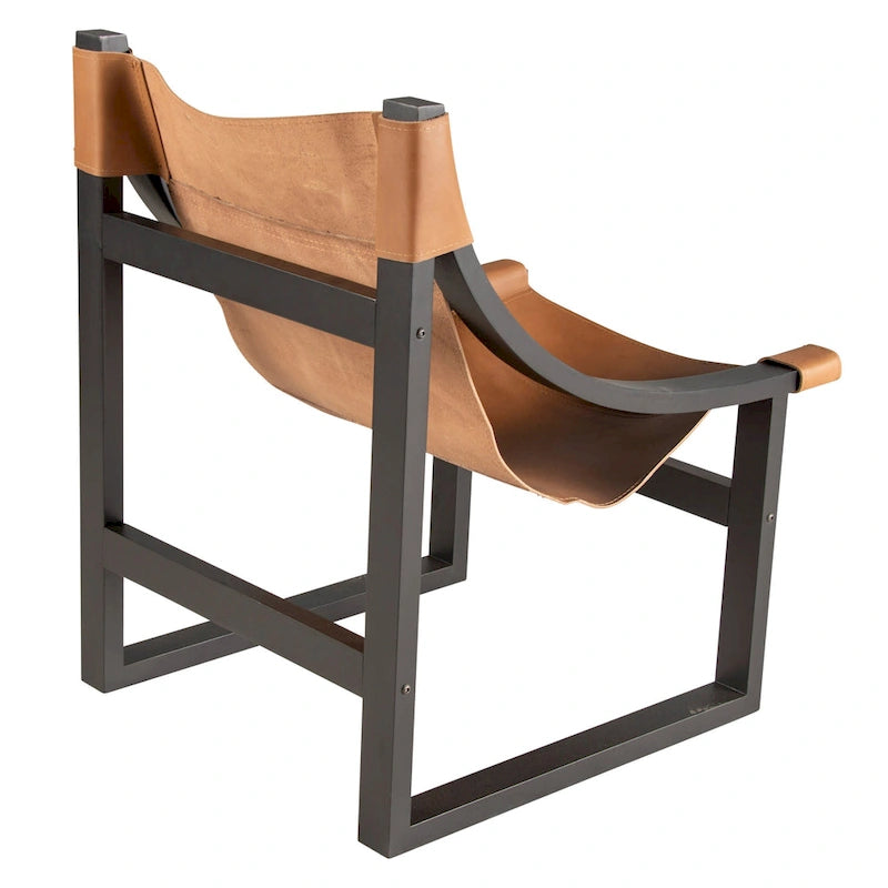 Sillón decorativo de cuero de grano superior y madera maciza