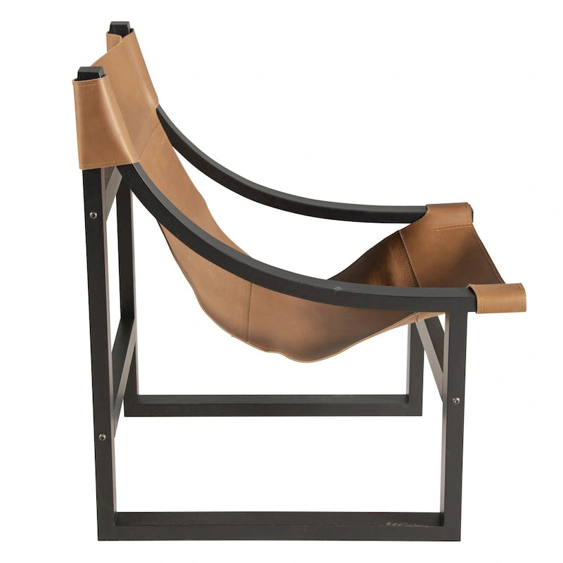 Sillón decorativo de cuero de grano superior y madera maciza